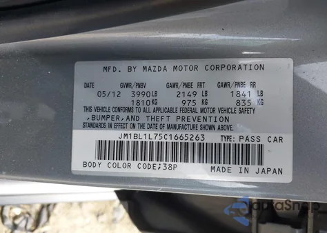 2012 Mazda Mazda3 I Touring z USA, uszkodzony, nr VIN JM1BL1L75C1665263